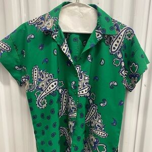 Zara Handkerchief Print Cuffed Short Sleeve Top S